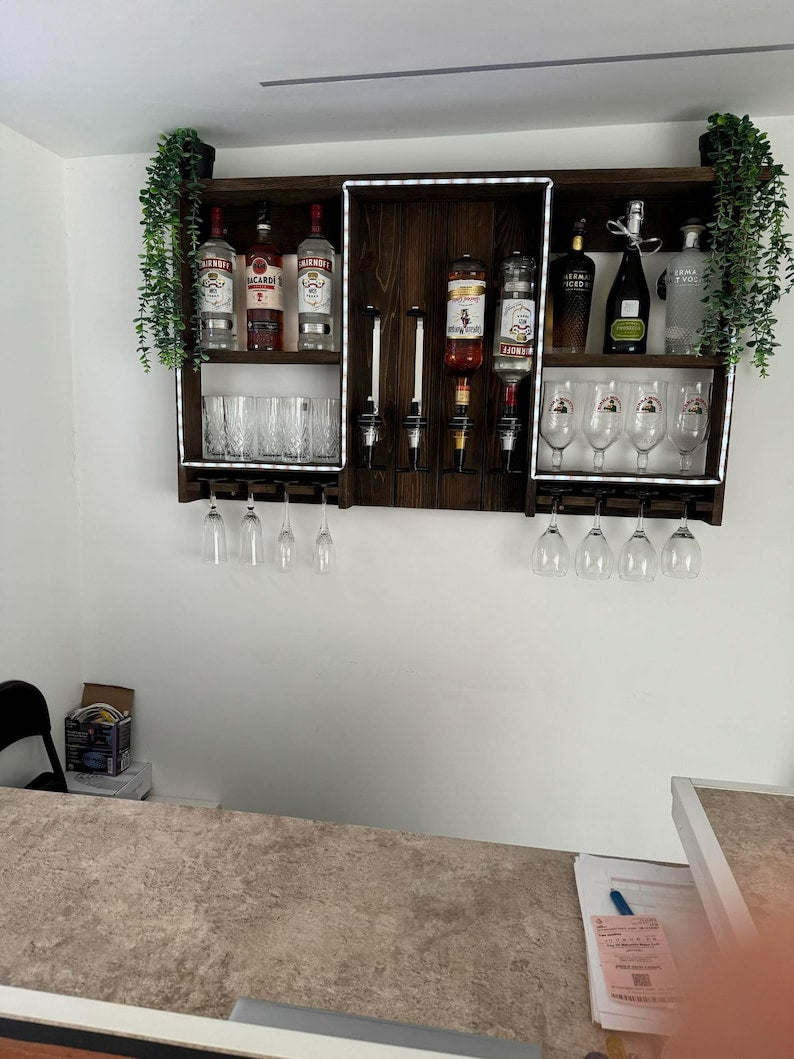 Handmade Customizable Wooden Home Wall Bar with Optics