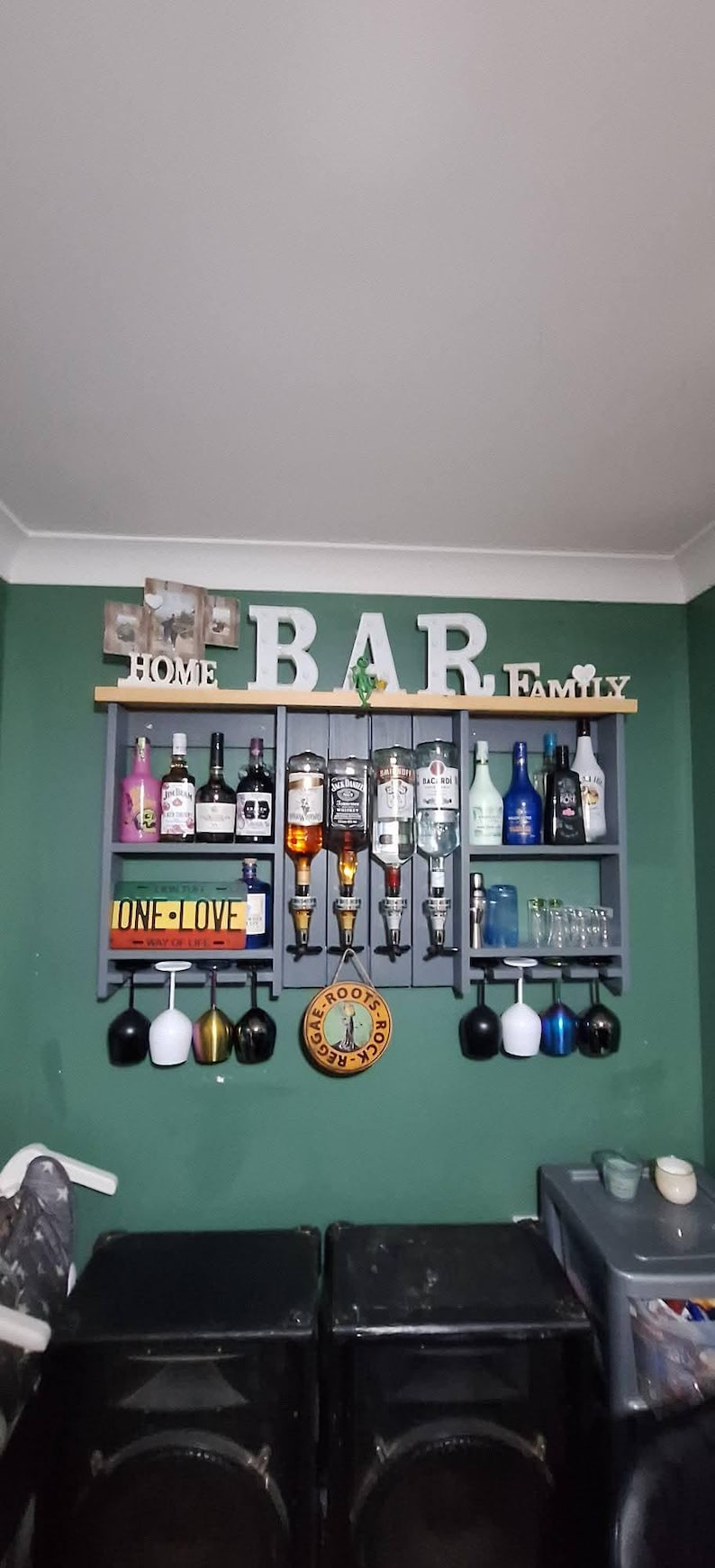 Handmade Customizable Wooden Home Wall Bar with Optics