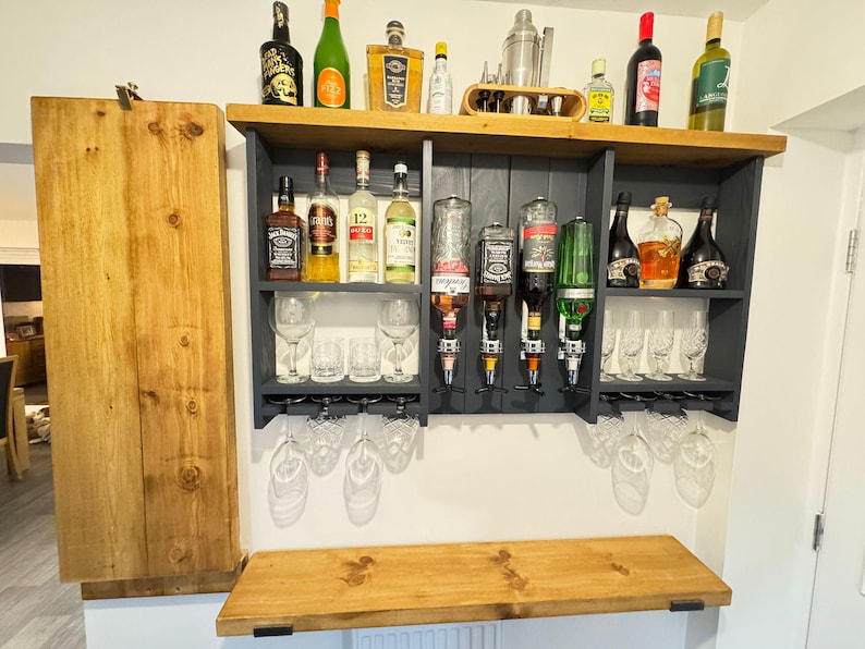Handmade Customizable Wooden Home Wall Bar with Optics