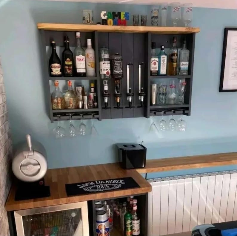 Handmade Customizable Wooden Home Wall Bar with Optics